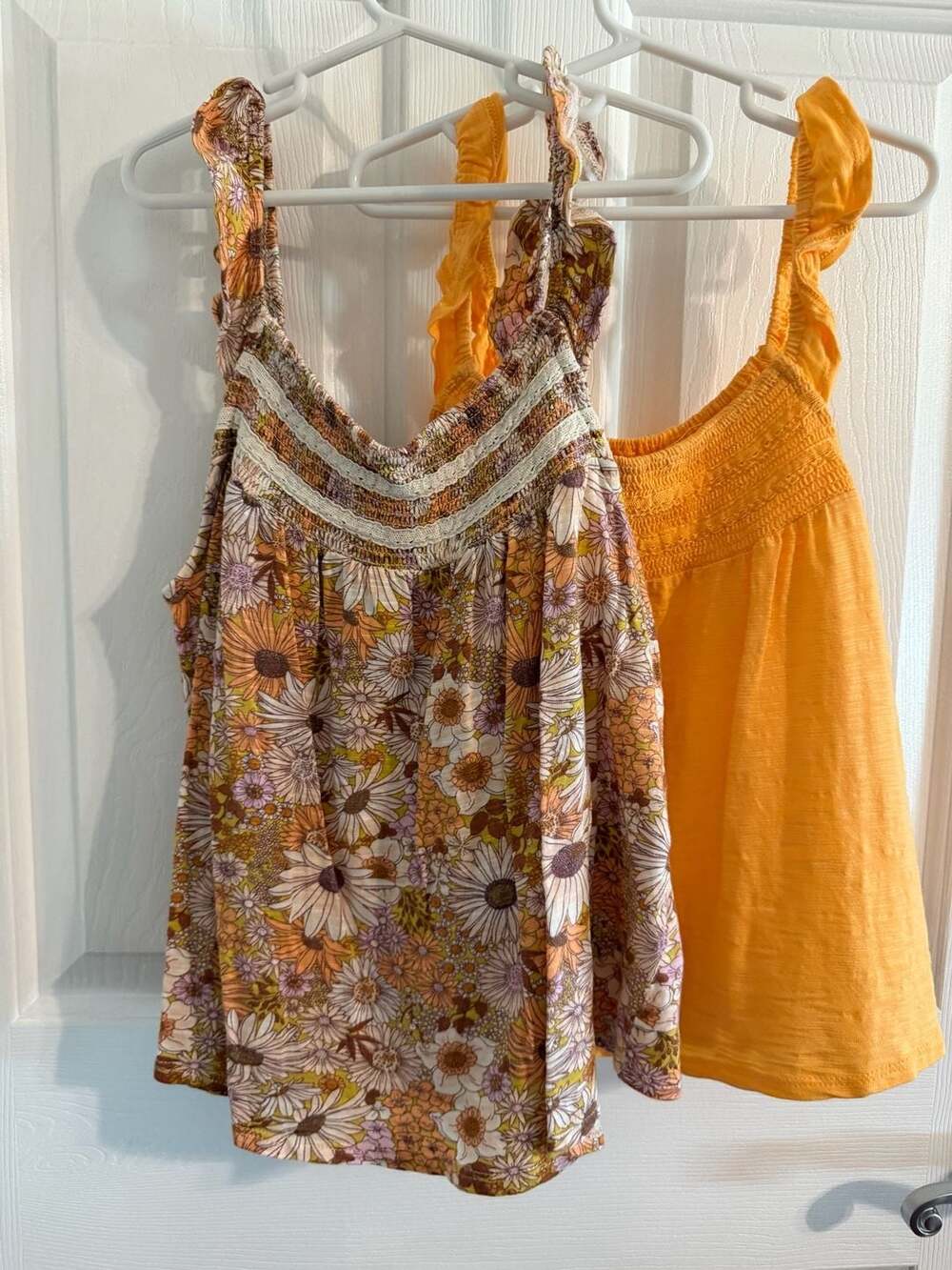 SO Juniors Smocked Ruffle-Strap Tanks, Set of 2 (Floral and Solid Yellow)